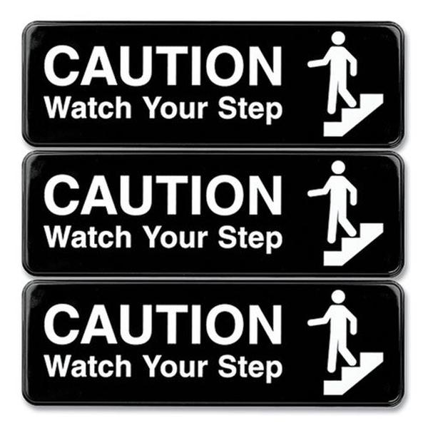 9 x 3 in. Caution Watch Your Step Indoor & Outdoor Wall Sign, Black Face & White Graphics - Pack of 3 -  OfficeTop, OF3748194