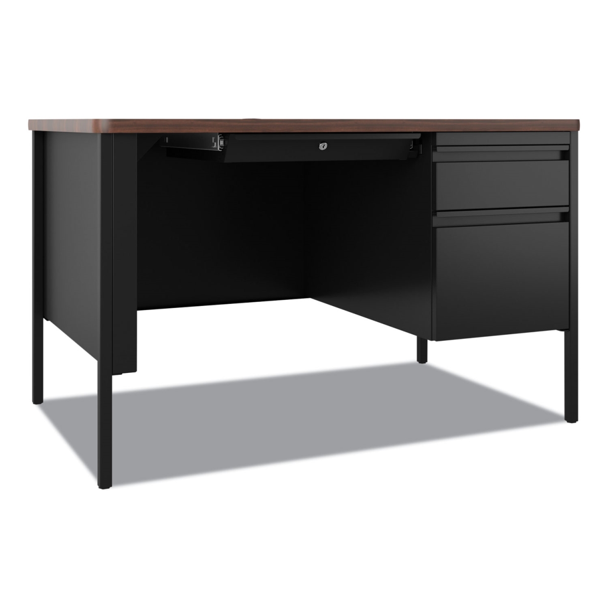 HID22652 30 x 48 in. Single Teachers Pedestal Desk, Black & Walnut -  Hirsh Industries