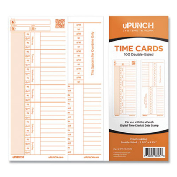 Picture of Upunch PPZC1100 3.38 x 8.25 in. Time Card for PK1100 Time Clock&#44; White & Orange - Pack of 100