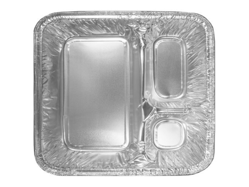 Picture of Handi Foil HFA204500 24 oz Oblong Food Container - 3-Compartment - Silver & Aluminum - Box of 500