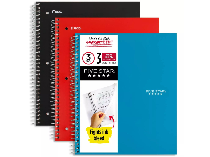 Picture of Mead Product MEA930081 10.5 x 8.63 in. Wirebound Notebook - 3 Subject - Wide - legal Rule - Assorted Cover Color - 3 per Pack