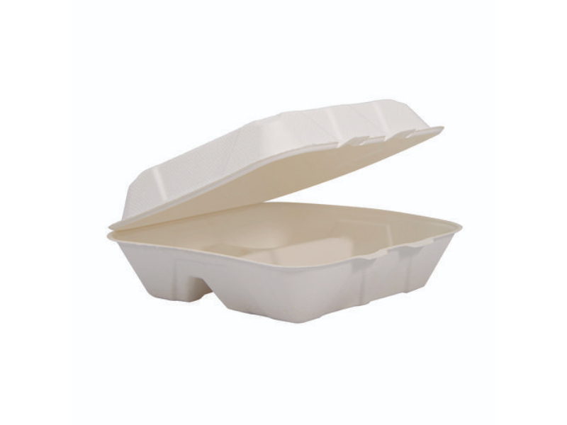 Picture of Dart DCCHC9FBR3 9.25 x 9.45 x 2.17 in. Compostable Fiber Hinged Trays - ProPlanet Seal - 3 - Compartment - Molded Fiber - Ivory - Box of 200