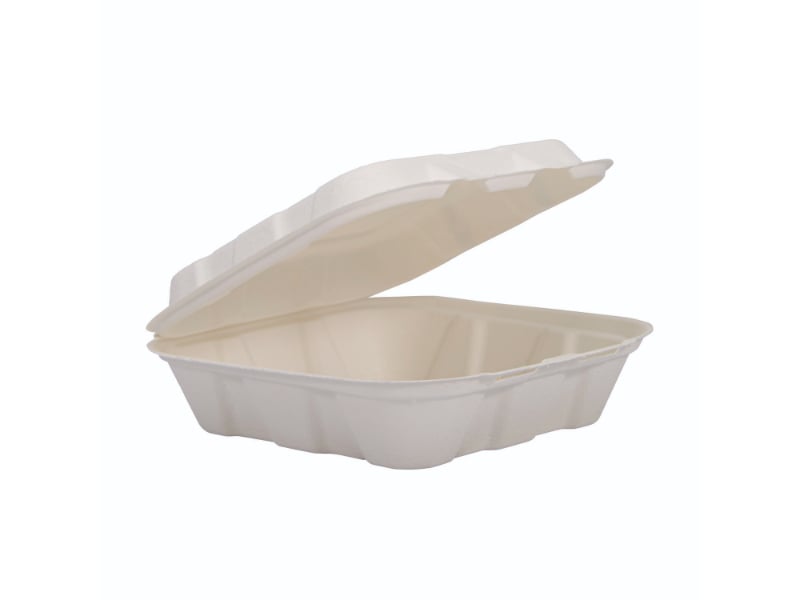 Picture of Dart DCCHC8FBR1 8.03 x 8.38 x 1.93 in. Compostable Fiber Hinged Trays - ProPlanet Seal - Molded Fiber - Ivory - Box of 200