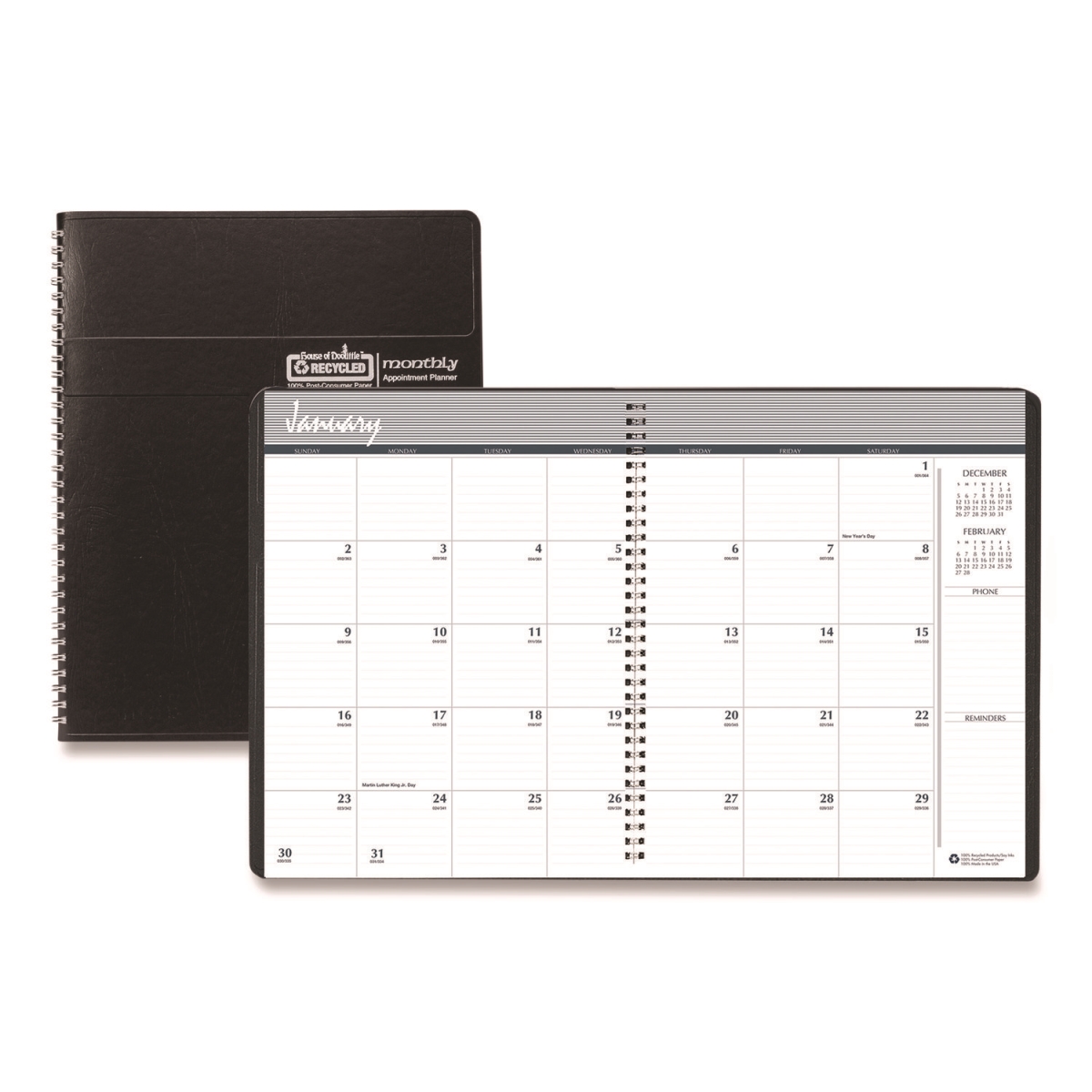 HOD262602 Compact Monthly Planner, Black