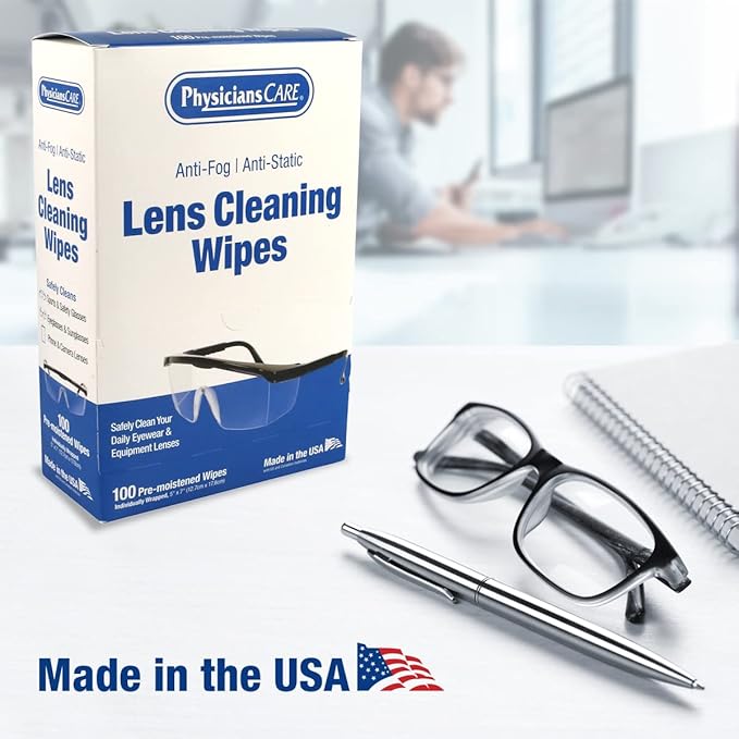Picture of Acme United PHY91295 5 x 7 in. Physicians Care Pre-Moistened Anti-Fog&#44; Anti-Static Lens Wipes for Eyeglasses - 100 Count