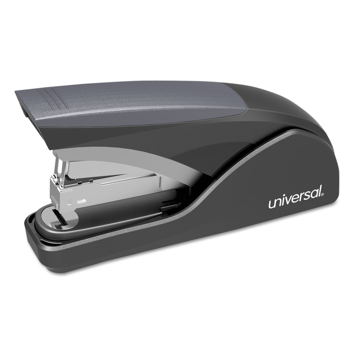 Power Assist Flat-Clinch Full Strip Stapler, 25-Sheet Cap, Black/Gray