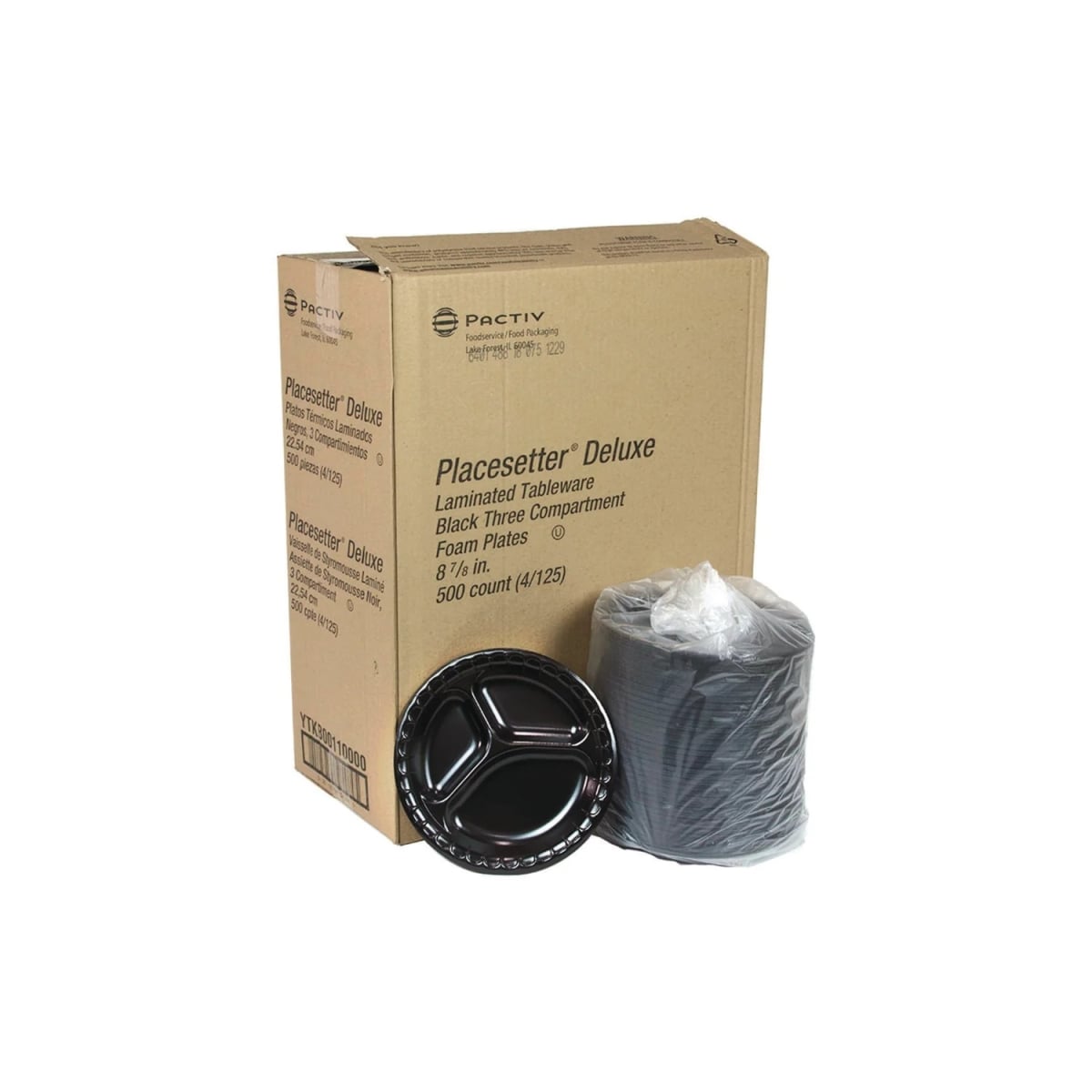 Picture of Pactiv PCTYTKB00110000 9 in. 3-Compartment Plate, Black - Pack of 500