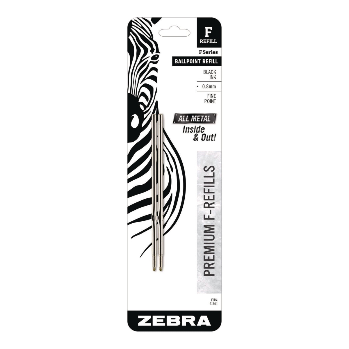 ZEB89112 0.8 mm Stainless Steel Ballpoint Pen Refill, Black Ink - Pack of 2 -  Zebra