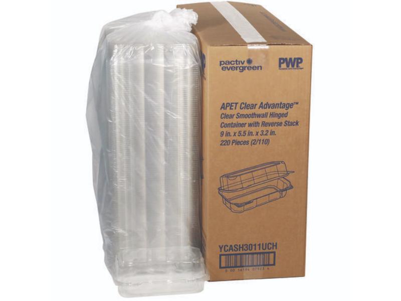 Picture of Pactiv Evergreen PCTYCASH3011UCH 9 x 5.5 x 3.2 in. Hoagie Hinged Lid Container, Clear - Case of 220