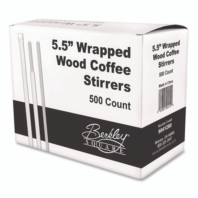 Picture of Berkley BEKBEP90211 5.5 in. Square Wrapped Wood Stirrers&#44; 500 Per Box