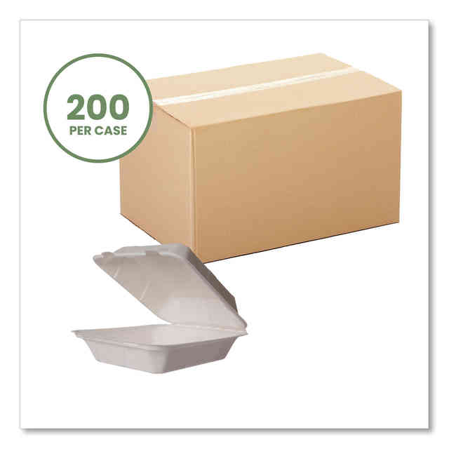 Picture of Vegware VEGVWHC81NFA 7.9 x 7.9 x 2.9 in. Compostable Nourish Molded Fiber Sugarcane Takeout Containers, White - Case of 200