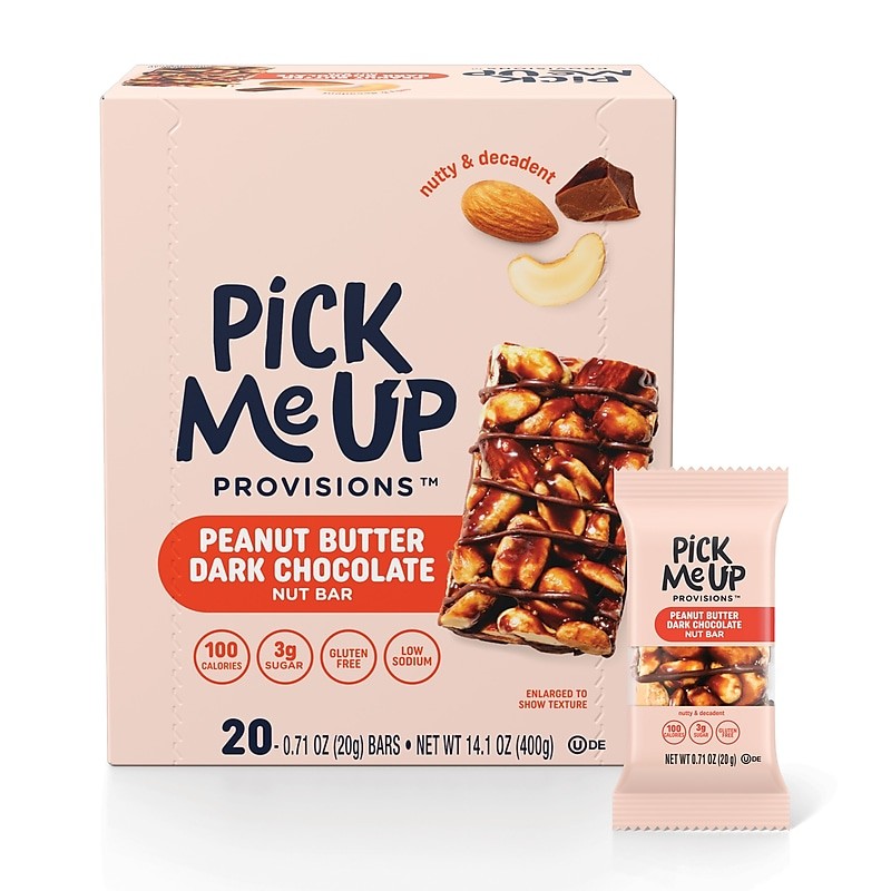 Picture of Pick Me Up Provisions PIEPM62796CC 0.7 oz Gluten Free Peanut Butter Dark Chocolate Nut Bar