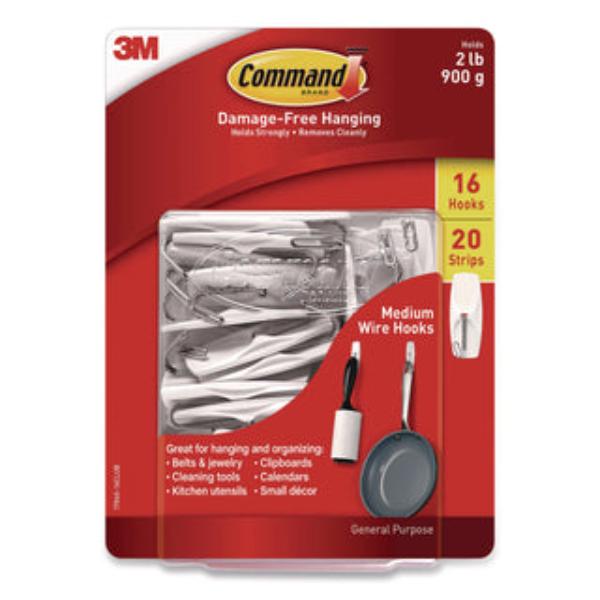 Picture of 3M MMM1706516CLUB Command General Purpose Medium Wire Hooks&#44; White - 16 Hooks - 20 Strips per Pack