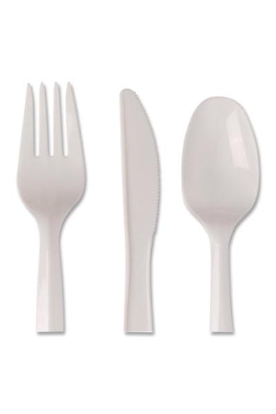 Picture of Dixie Food DXECMP26C Mediumweight Plastic Polypropylene Cutlery&#44; Fork&#44; Knife & Teaspoon&#44; White - Case of 250 - 3 Piece
