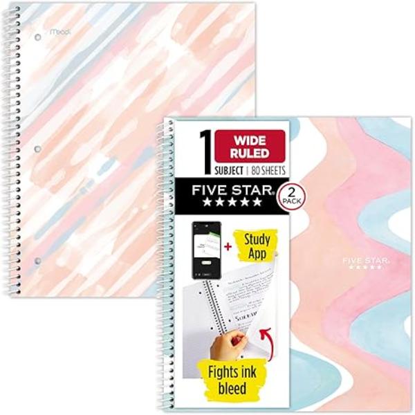 Picture of Five Star FVS930060 8.5 x 11 in. Brushy Moves 1-Subject Notebooks - Wide-Ruled&#44; Assorted Color - 80 Sheets - Pack of 2