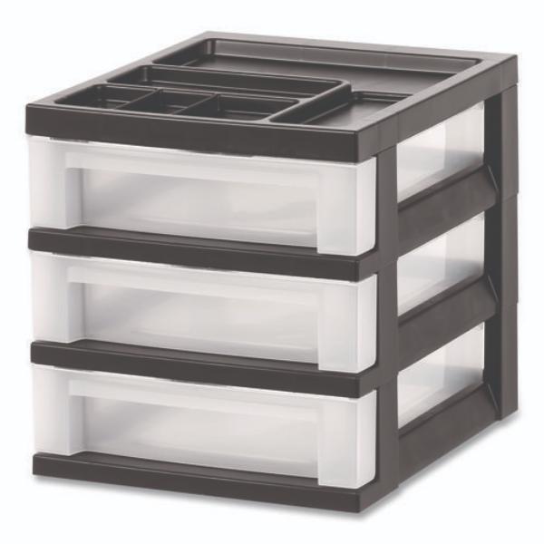 Picture of Iris USA IRS116351 12.17 x 14.33 x 12.93 in. 3-Drawer Plastic Desktop Storage with Top Organizer Tray&#44; Black & Translucent