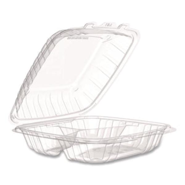 Picture of Dart DCC90PPHT3 9 x 8.75 x 3 in. Microwaveable Plastic Hinged Containers - 3 Compartments, Clear - Pack of 150