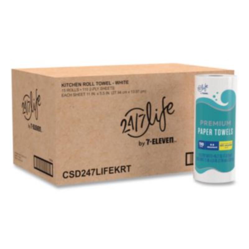 Picture of 7Eleven CSD247LIFEKRT 11 x 5.5 in. 2-Ply Premium Kitchen Roll Towels, White - 110 Sheets - 15 Rolls Per Case