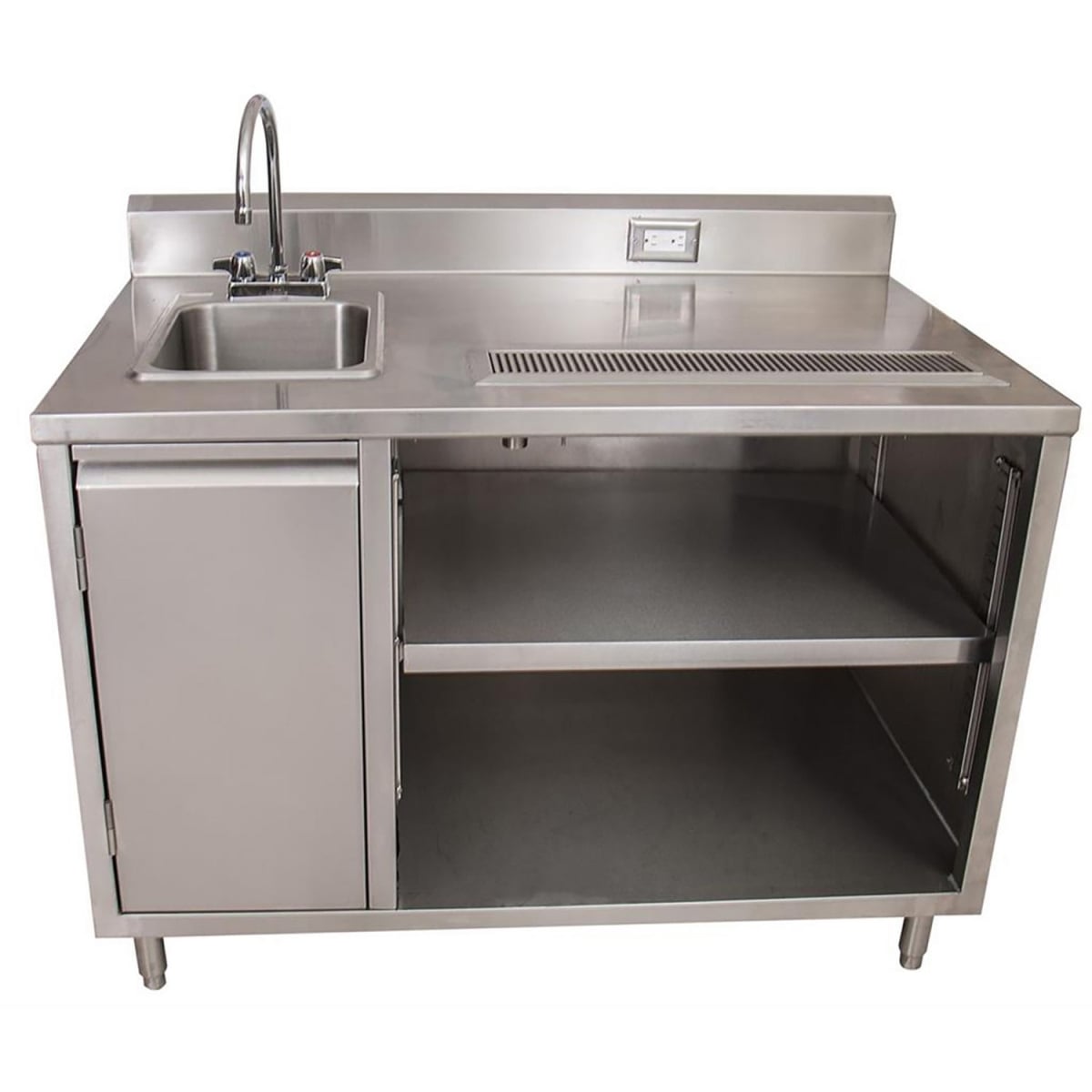 Picture of BK Resource BKEBEVT3060L 30 x 60 x 41.5 in. Stainless Steel Beverage Rectangular Table with Left Sink, Silver