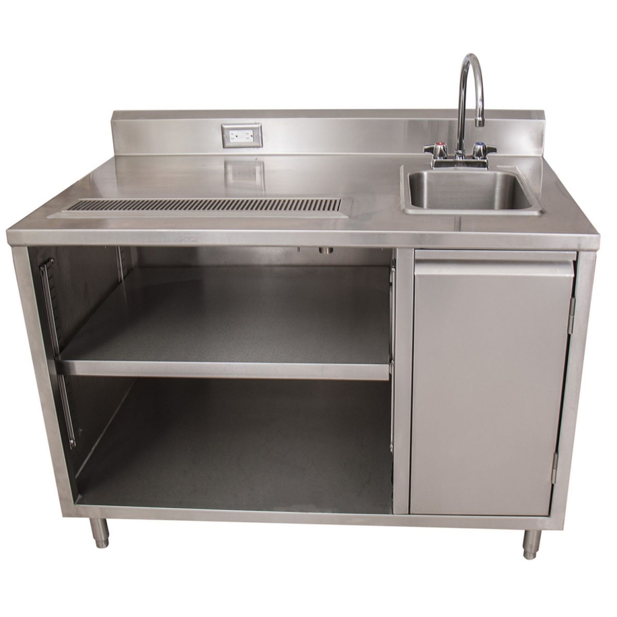 Picture of BK Resource BKEBEVT3048R 30 x 48 x 41.5 in. Stainless Steel Beverage Rectangular Table with Right Sink, Silver