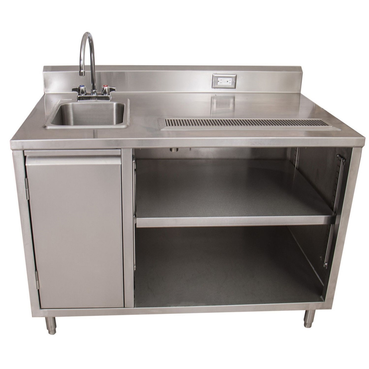 Picture of BK Resource BKEBEVT3048L 30 x 48 x 41.5 in. Stainless Steel Beverage Rectangular Table with Left Sink, Silver