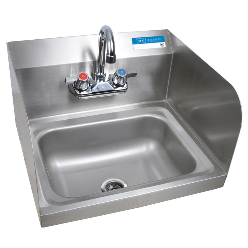 Picture of BK Resources BKEHSW1410SSP Stainless Steel Hand Sink with Side Splashes & Faucet, 14 x 10 x 5 in.