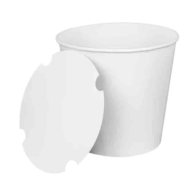 Picture of Karat by Lollicup KRTCFB170WBNDL 8.9 in. Dia. x 8.36 in. Paper Food Bucket with Lid, White - 170 oz - 150 per Pack