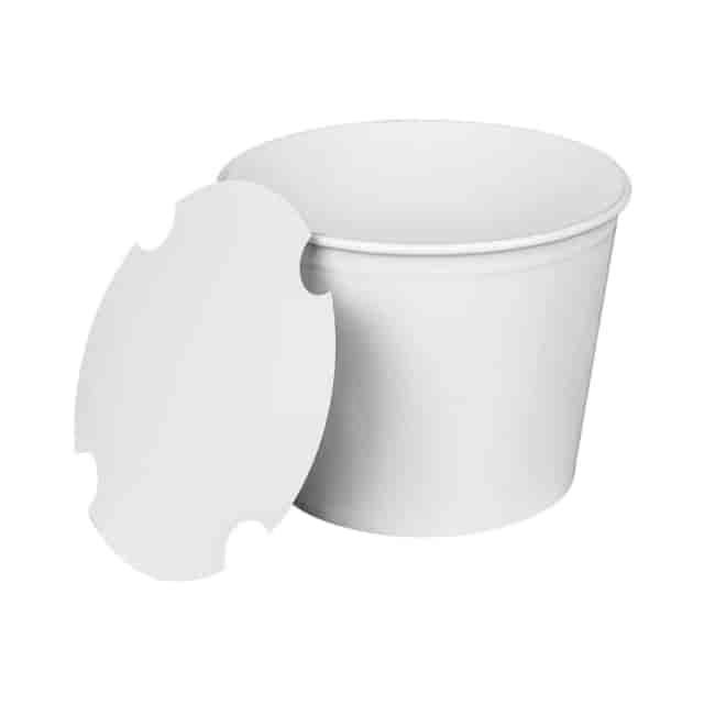 Picture of Karat by Lollicup KRTCFB85WBNDL 7.36 in. Dia. x 6 in. Paper Food Bucket with Lid, White - 85 oz - 180 per Pack