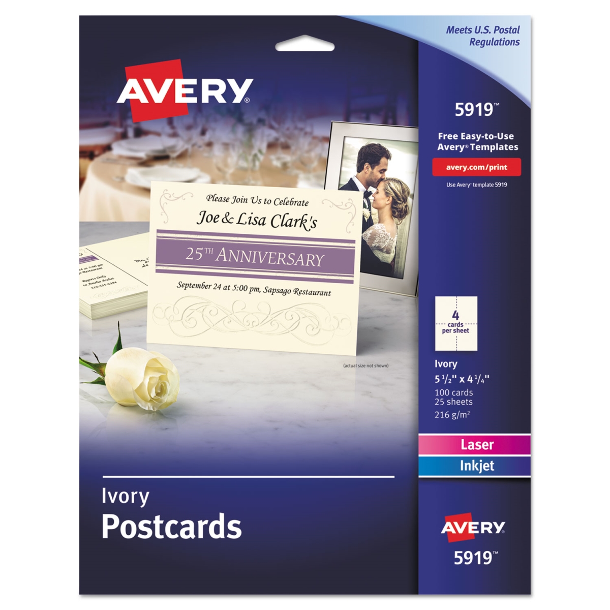Picture of Avery-Dennison 5919 4.25 x 5.2 in. Postcards for Inkjet-laser Printers&#44; Ivory - 100 per Box