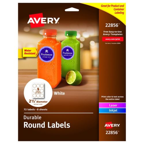2.5 in. dia Durable White Round ID Labels - White