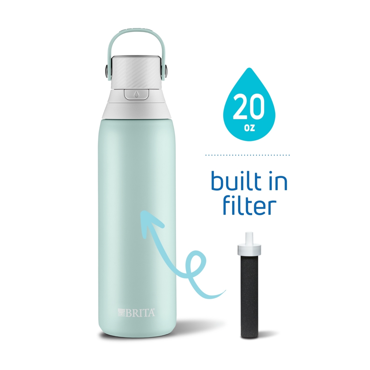 Picture of The Clorox CLO36448 Brita Glacier Premium Stainless Steel Leak Proof Filtered Insulated Water Bottle with Straw - 20 oz