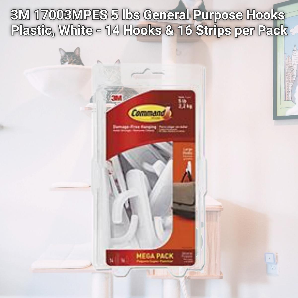 Picture of 3M 17003MPES 5 lbs General Purpose Hooks Plastic, White - 14 Hooks & 16 Strips per Pack