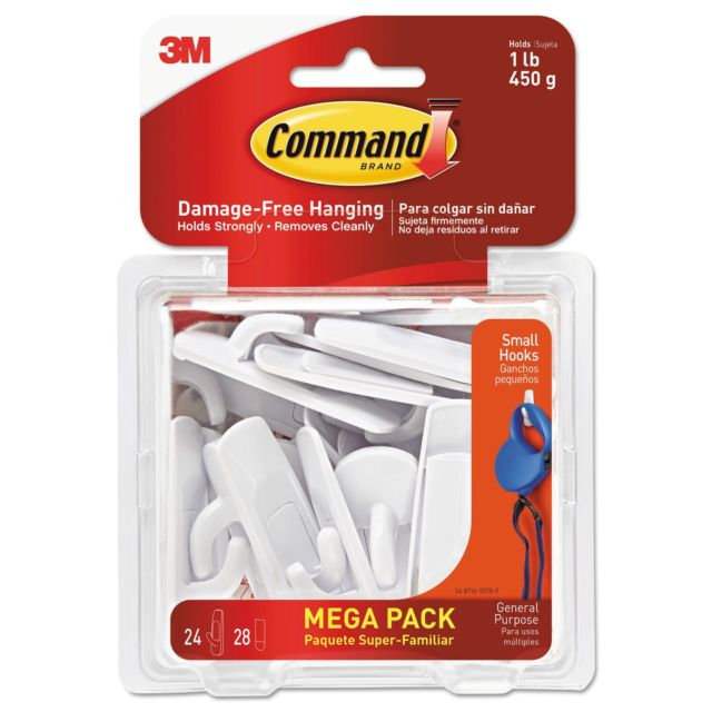 Picture of 3M 17002MPES 1 lbs General Purpose Hooks Plastic, White - 24 Hooks 28 Strips per Pack