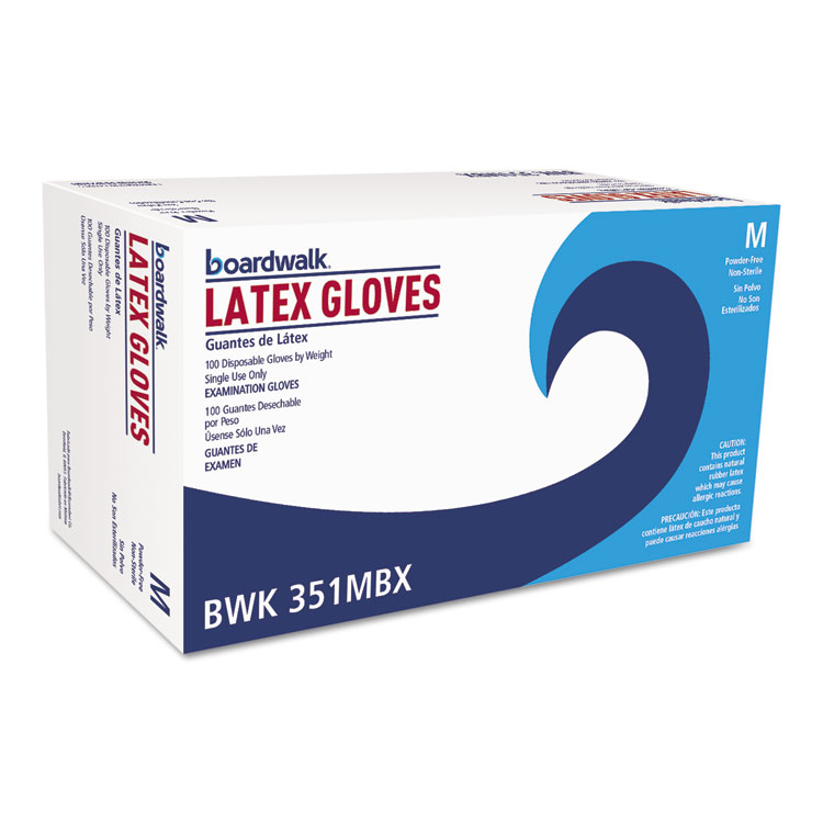 Picture of Boardwalk BWK351MCT 4.8 mil Powder-Free Latex Exam Gloves - Natural, Medium - 1000 Carton