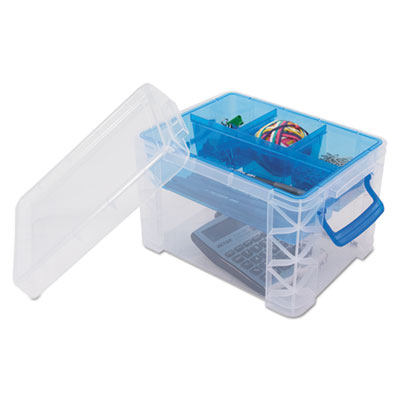 Picture of Advantus 37375 7.5 x 10.12 x 6.5 in. Super Stacker Divided Storage Box - Clear with Blue Tray & Handles
