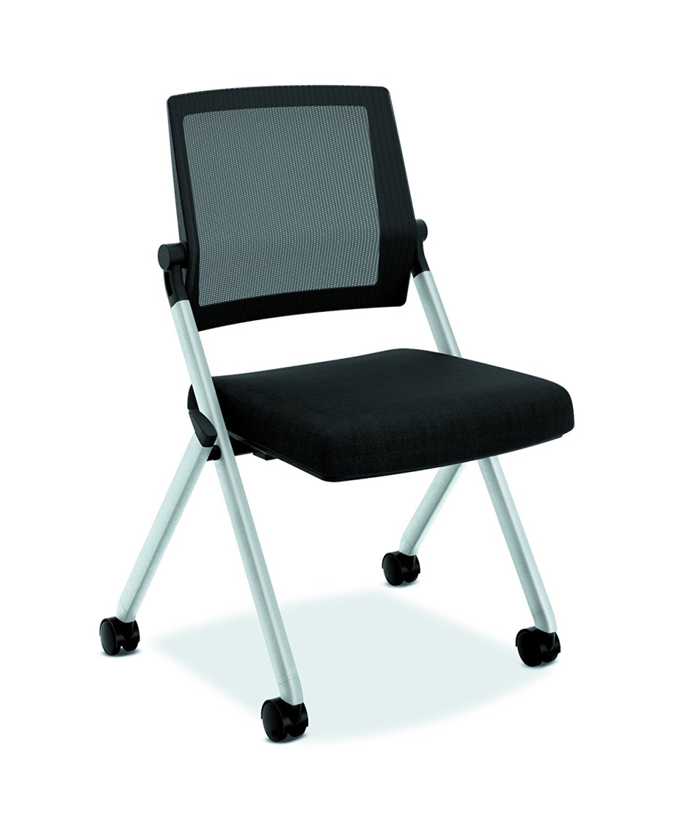 Picture of Basyx BSXVL304SLVR VL304 Armless Mesh Back Nesting Chair&#44; Black & silver