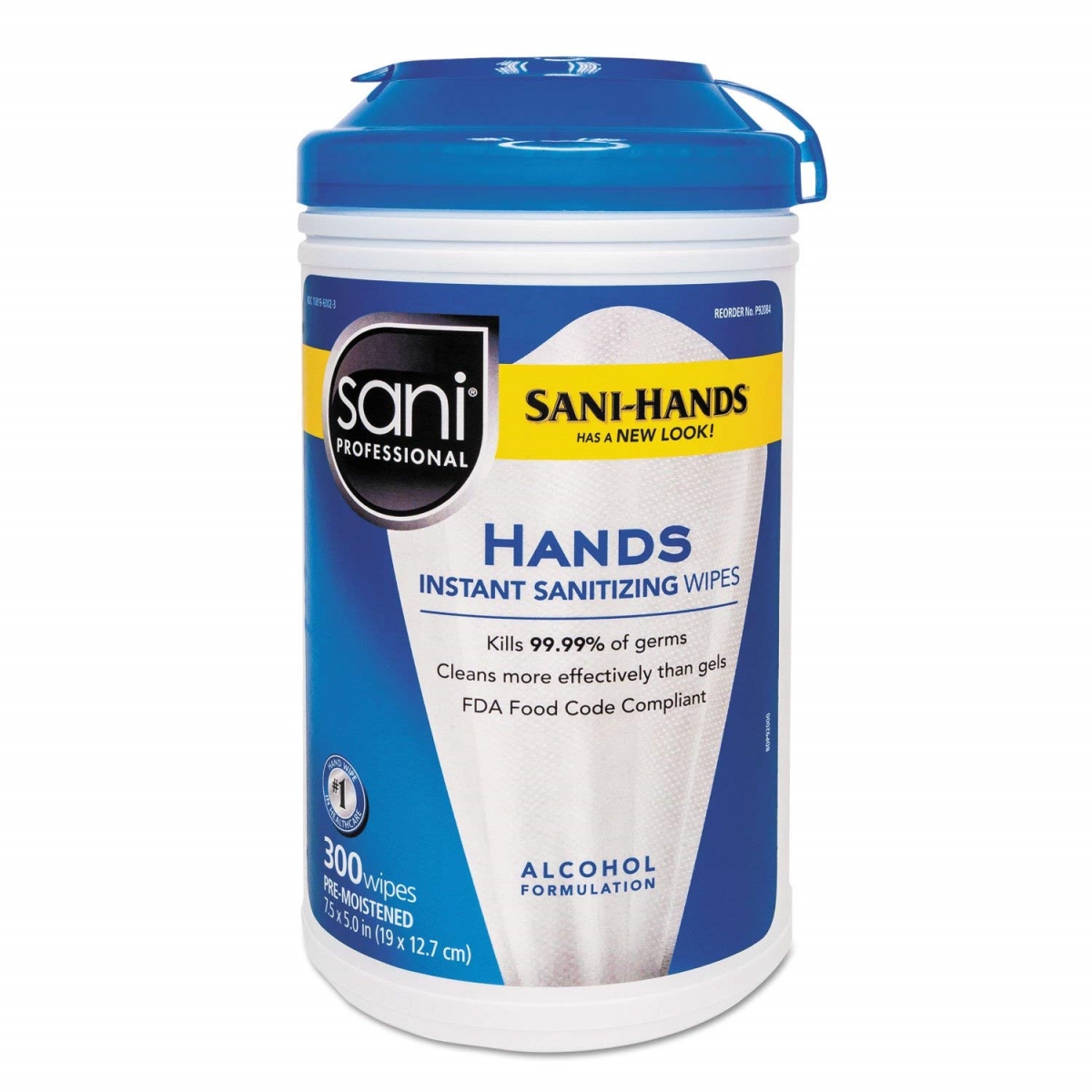 P13472 7.5 x 6 in. White Alcohol Instant Hand Sanitizing Wipes, 135 per Canister - 12 per Case -  Sani Professional