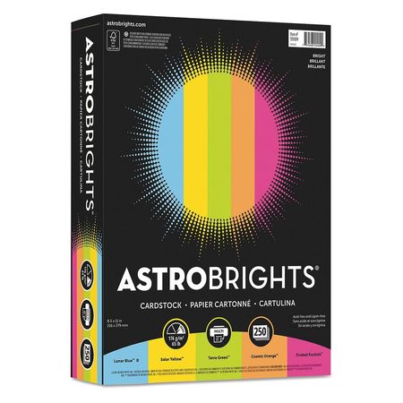 Color Cardstock -"Bright" Assortment, 8 1/2 x 11, 5 Colors, 65lb, 250 Sheets