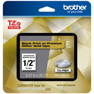 Picture of Brother TZEPR831 TZe Premium Laminated Cartridge Gliter Tape&#44; Black & Gold