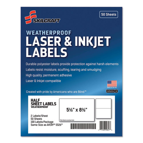 Picture of AbilityOne 6736219 7530016736219 5.5 x 8.5 in. Weatherproof Laser & Inkjet Mailing Labels - White&#44; 100 Labels