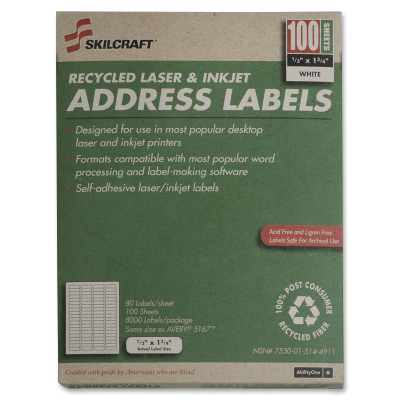 Picture of AbilityOne 5144911 7530015144911 0.5 x 1.75 in. Recycled Laser & Inkjet Address Labels&#44; White