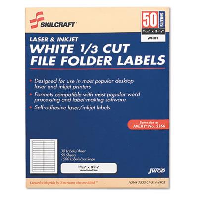 Picture of AbilityOne 5144905 7530015144905 0.6 x 3.44 in. 1 by 3 Cut File Folder Labels&#44; White