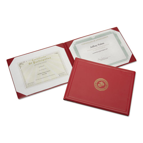 Picture of Ability One NSN0561927 8.5 x 11 in. Marine Corps Seal Award Certificate Binder&#44; Red & Gold