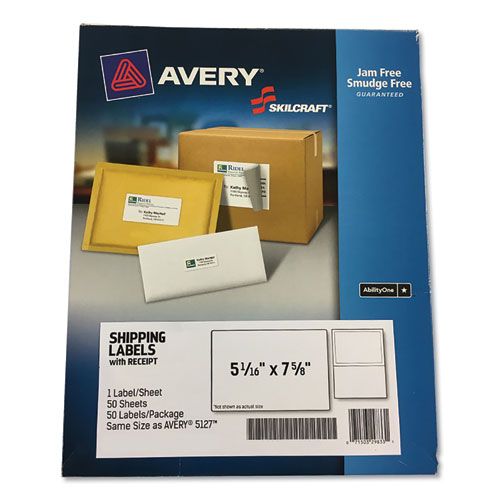 Picture of Ability One NSN6736511 Skilcraft Shipping Label with Paper Receipt - 1500 Labels