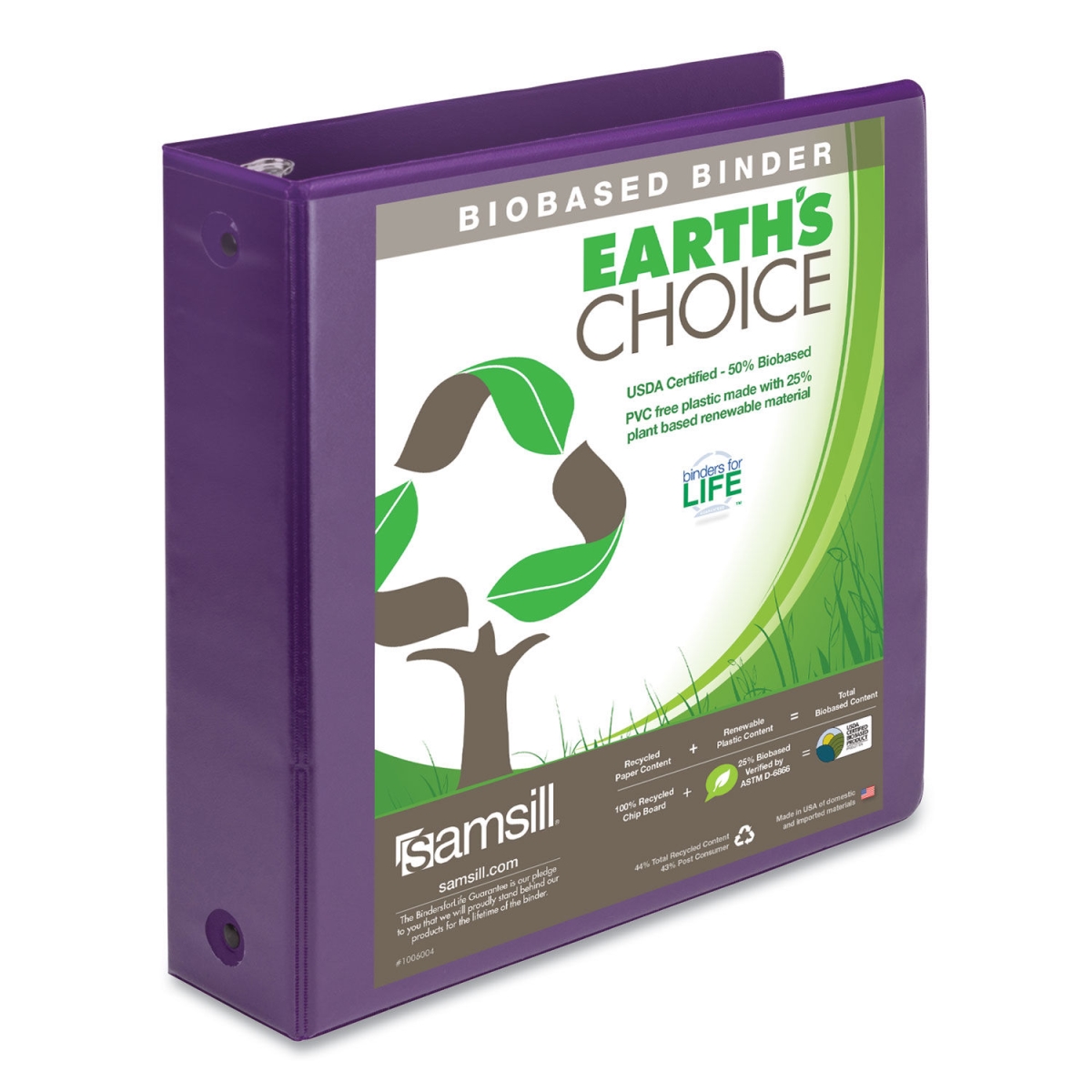 SAM 2 in. Earths Choice Biobased Economy Round Ring View Binders, Purple