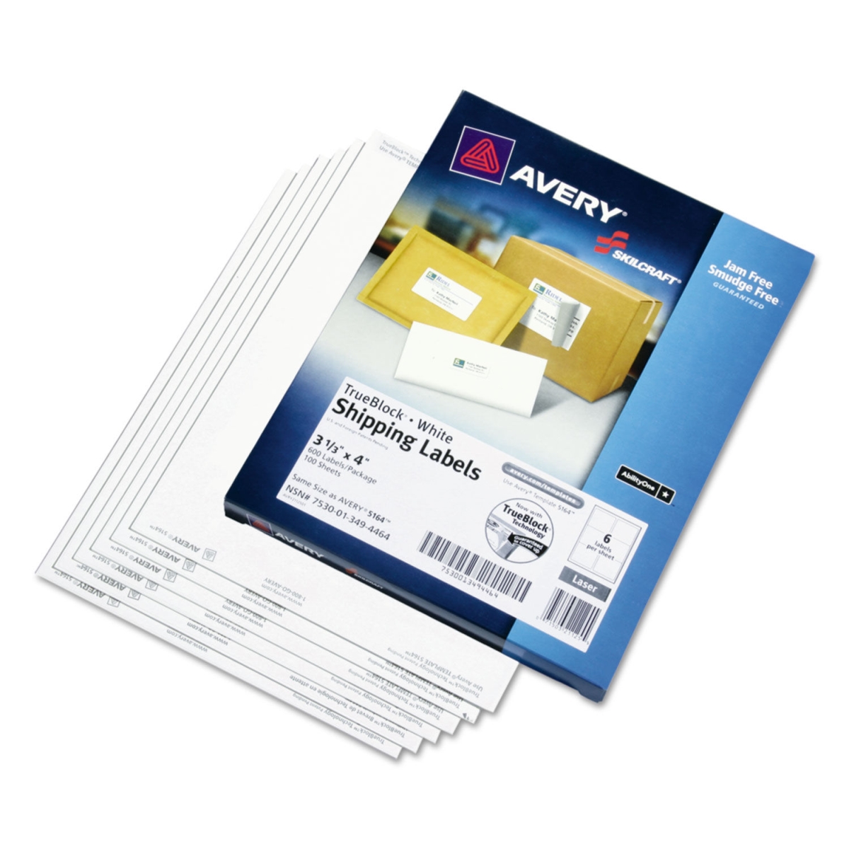 Picture of Ability One NSN3494464 3.3 x 4 in. Laser Labels&#44; White&#44; Case of 600