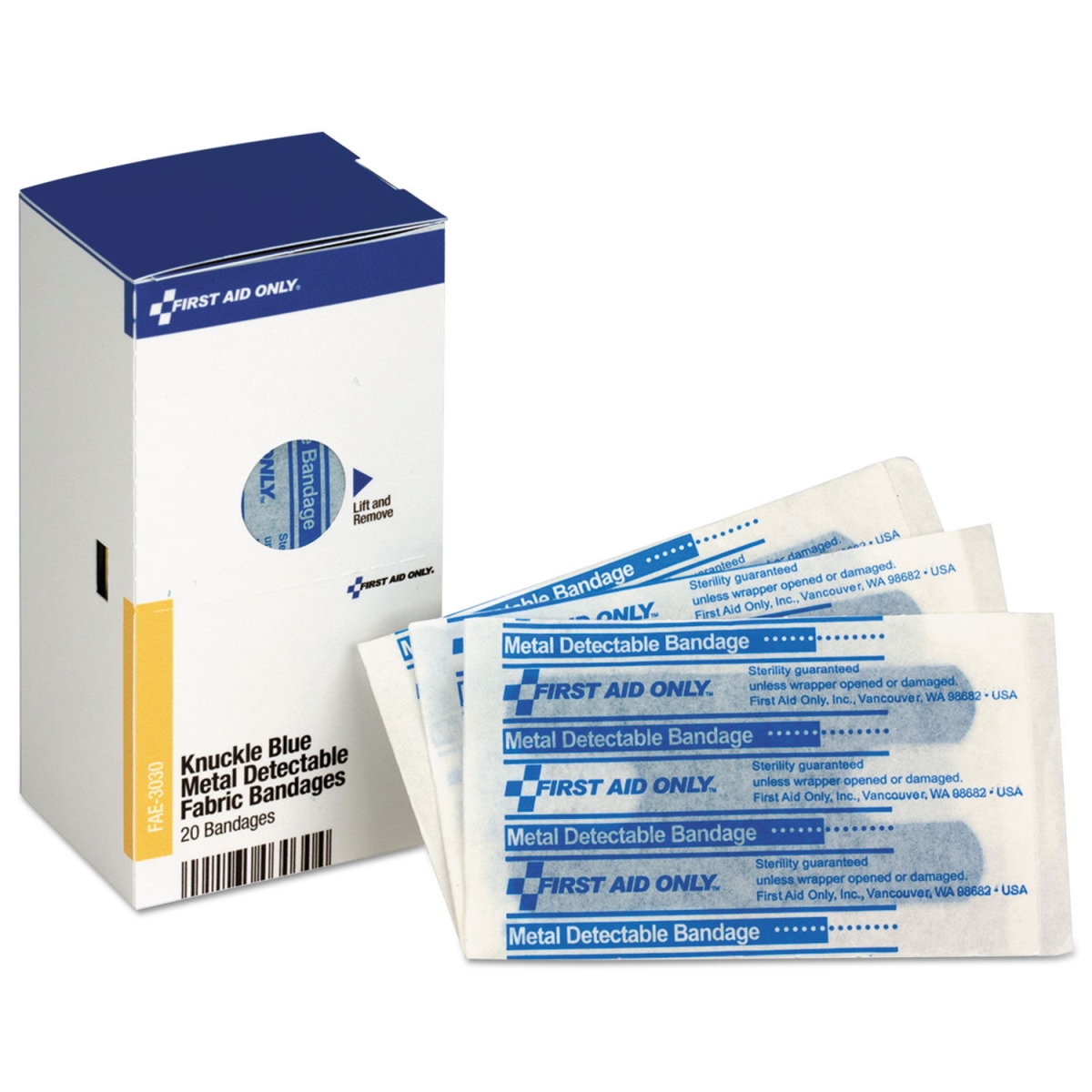 Picture of Acme United FAOFAE3030 1 x 3 in. Smartcompliance Blue Metal Detectable Bandages&#44; Knuckle - Box of 20