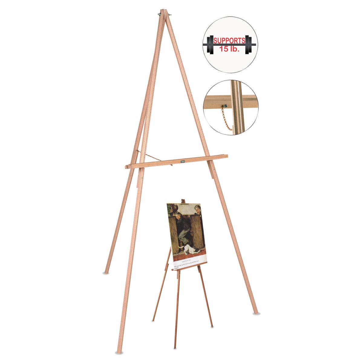 Picture of Bi-Silque Visual Communication Products BVCFLX06203MV 60 in. Wood & Brass Oak Display Tripod Easel