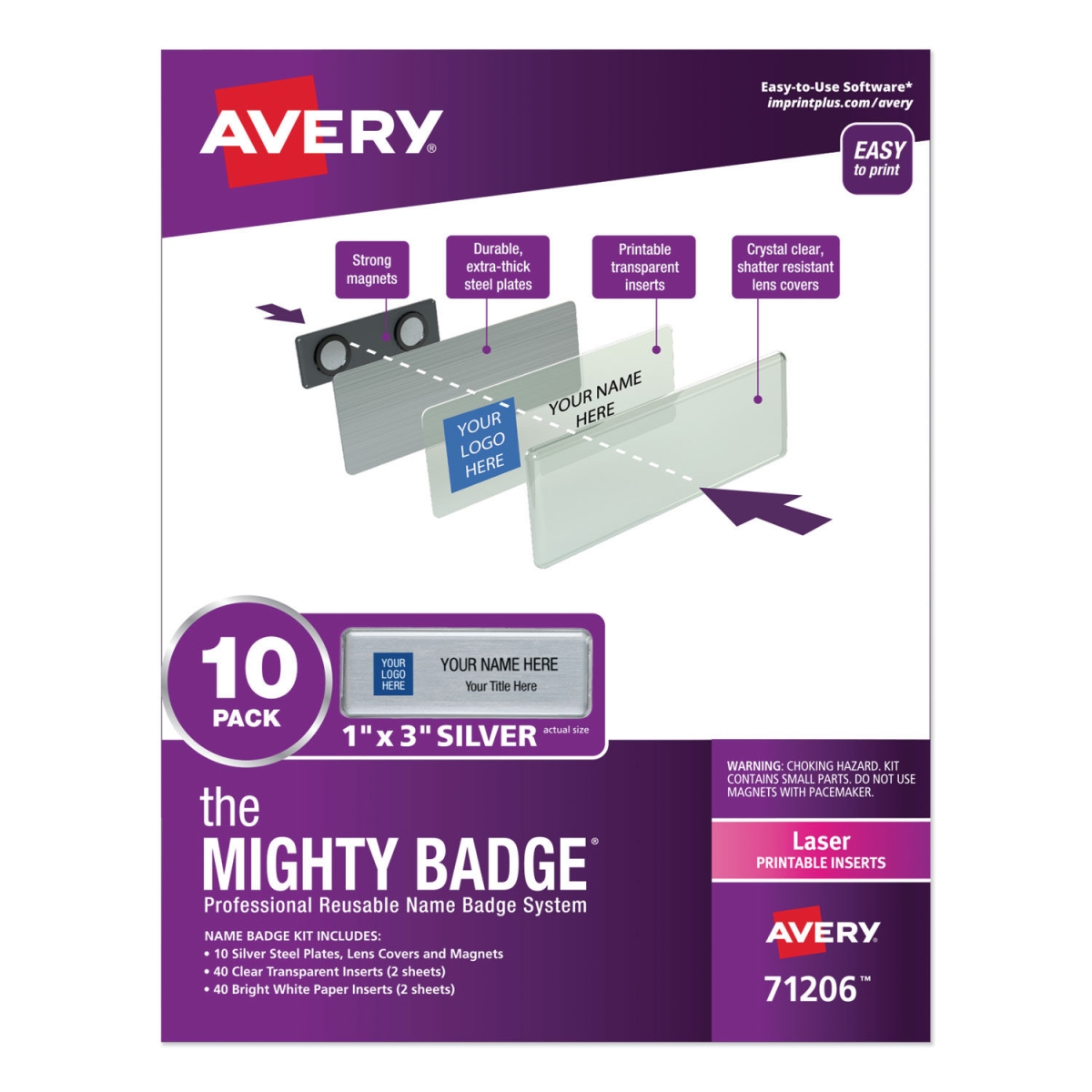 Picture of Avery Products AVE71206 Horizontal Laser Badge Kit - Silver&#44; Pack of 10
