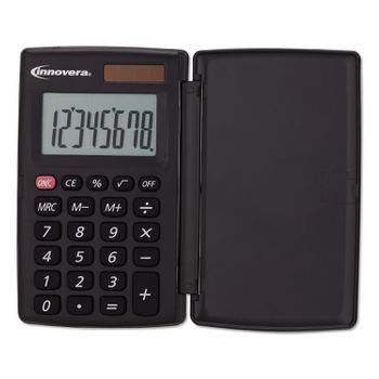 Picture of Innovera IVR15921 8-Digit LCD Pocket Calculator with Hard Shell Flip Cover, Black